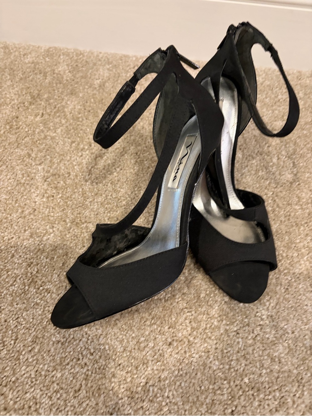 Nina Black Open-Toe T-Strap Ankle-Heel